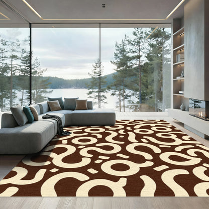 Organic Cream Swirls Brown Composition Rug