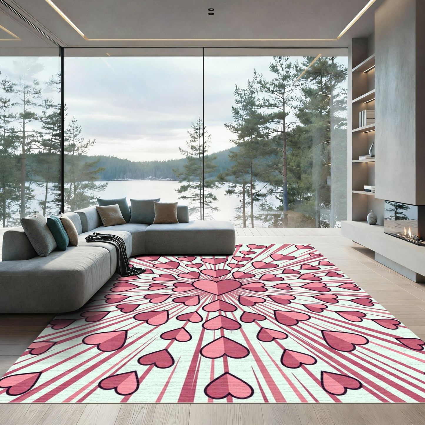 Rosy Pink Heart Burst Rug