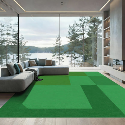 Earthy Green Geometric Blocks Rug