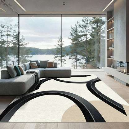 Black Ribbon Abstract Circles Rug