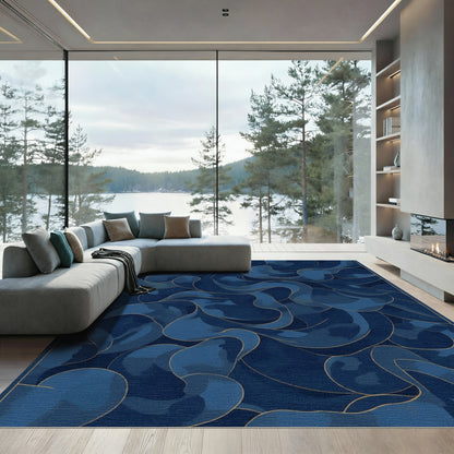 Deep Blue Abstract Swirls Rug