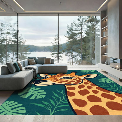 Whimsical Giraffe Jungle Leaf Rug