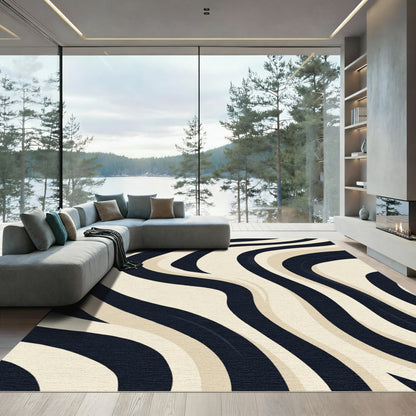 Bold Black Cream Swirl Rug