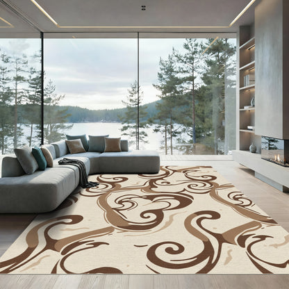 Warm Brown Swirl Abstract Rug