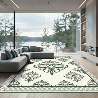 Deep Emerald Damask Border Rug