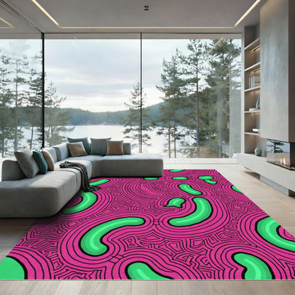 Vibrant Pink Green Organic Loops Rug