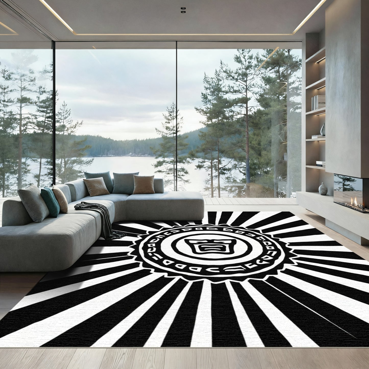 Monochromatic Sunburst Emblem Rug