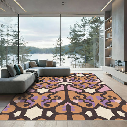 Ornate Brown Purple Cream Arabesque Rug