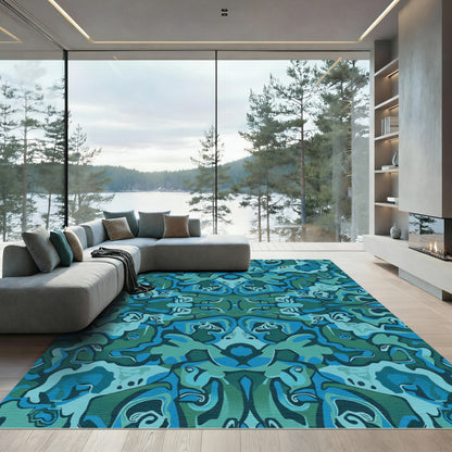 Deep Teal Organic Swirl Collage Rug