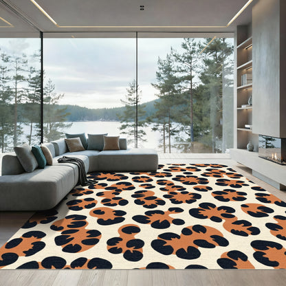 Vibrant Tan Black Animal Spots Rug