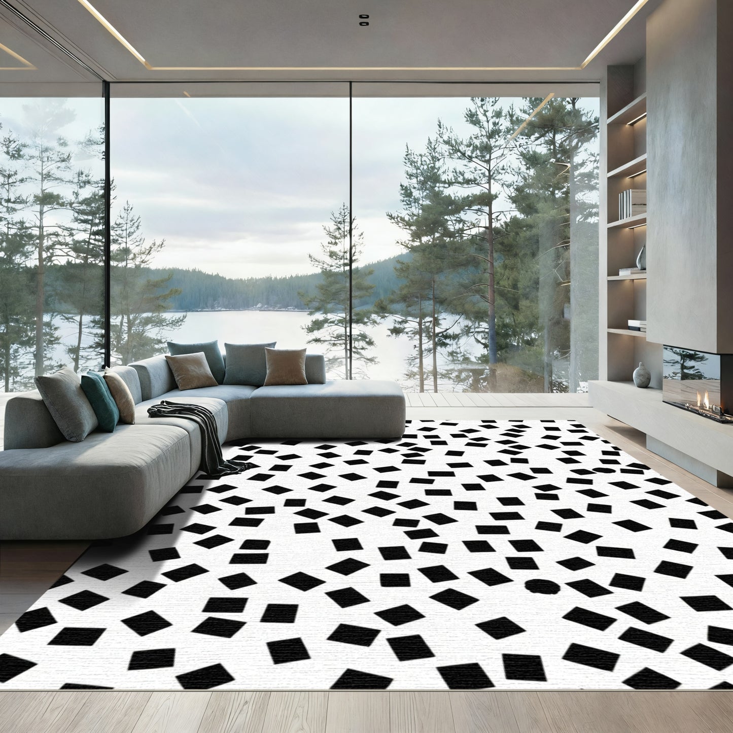 Minimalist Black Square Scatter Rug
