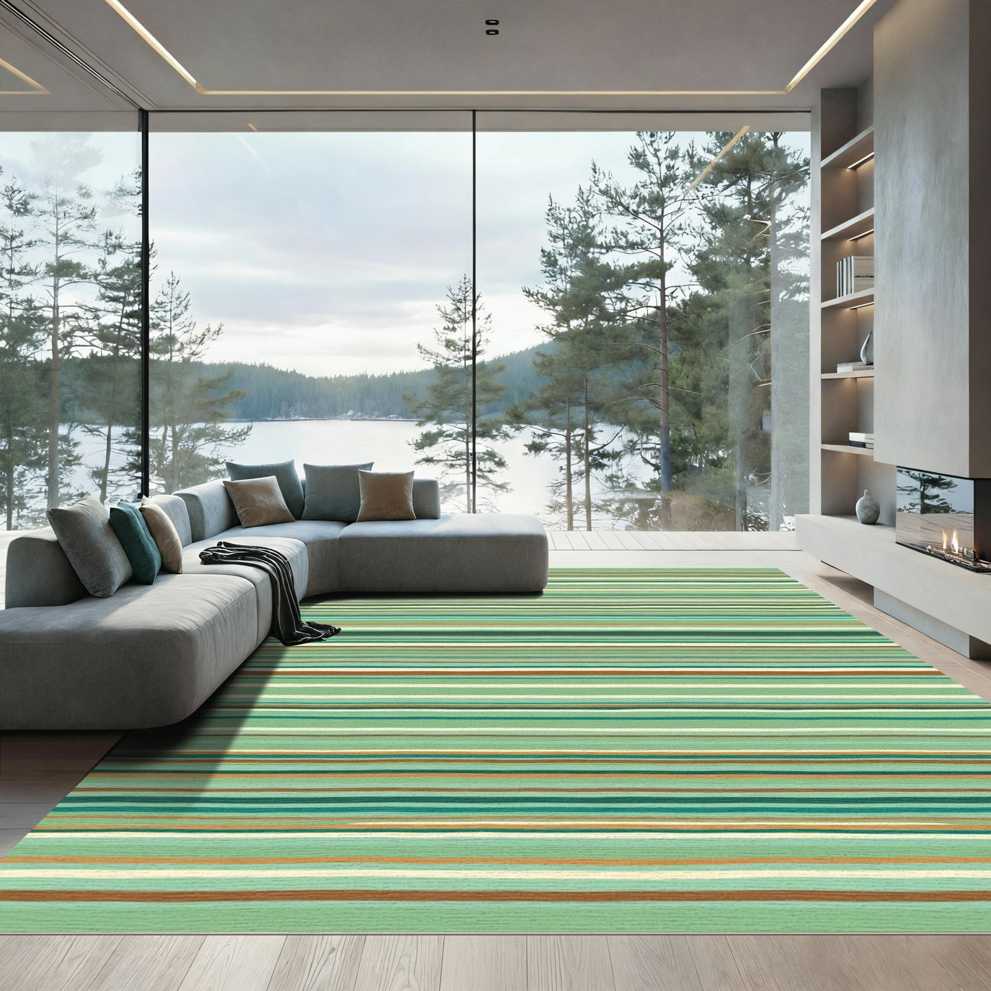 Earthy Green Hand Drawn Stripes Rug