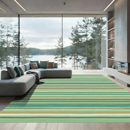 Earthy Green Hand Drawn Stripes Rug