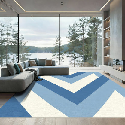 Modern Blue Chevron Stripes Rug