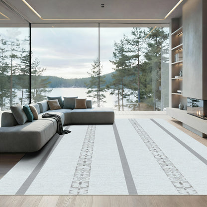 Light Gray Muted Stripe Medallion Rug