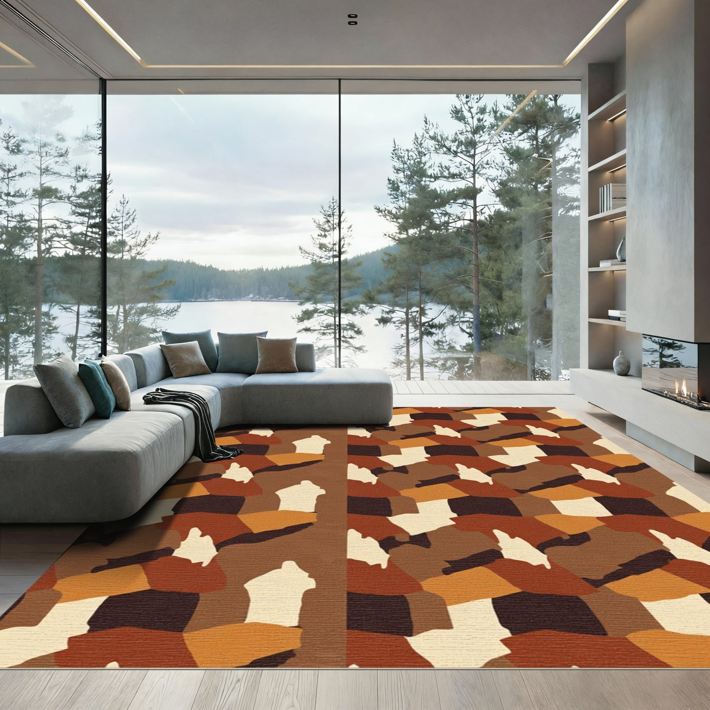 Earthy Tones Abstract Block Arrangement Rug