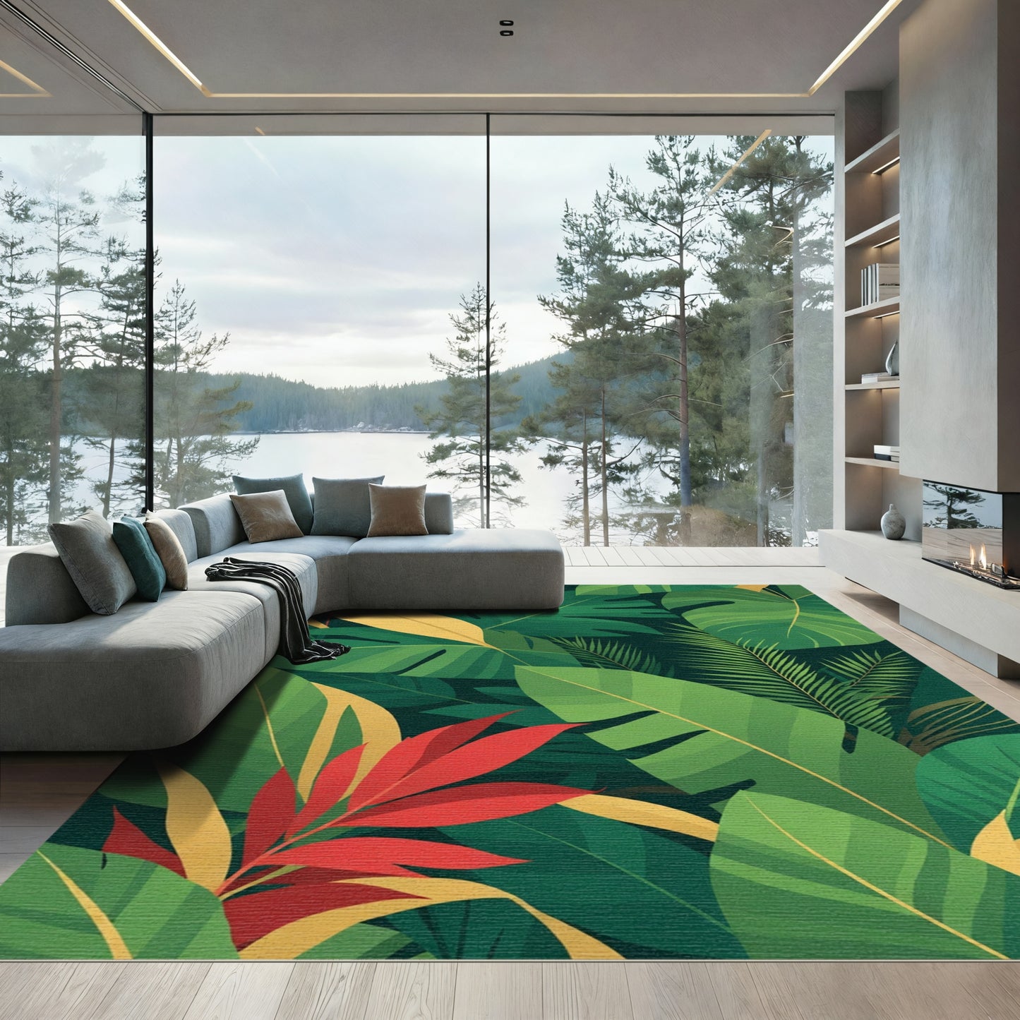 Vibrant Tropical Leaf Forest Rug