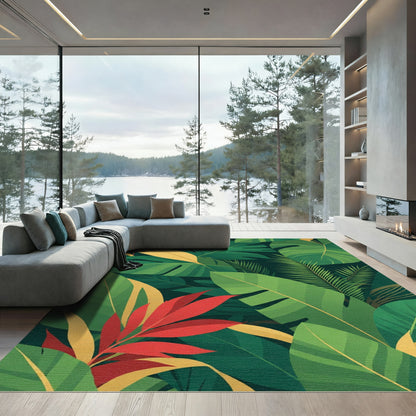 Vibrant Tropical Leaf Forest Rug