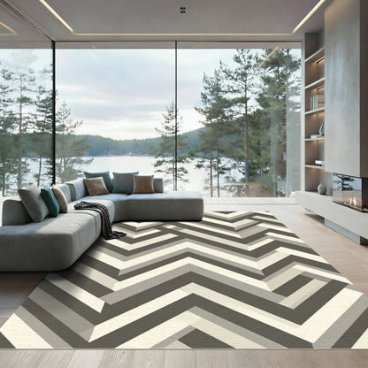 Geometric Herringbone Neutral Stripes Rug