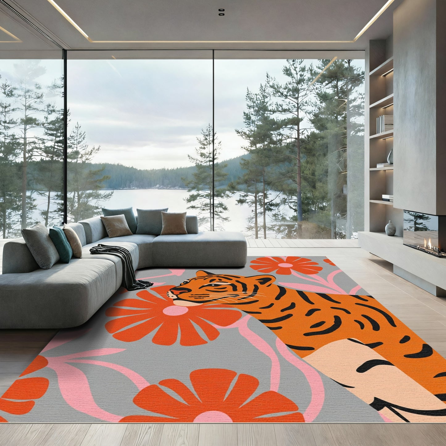 Orange Tiger Floral Grove Rug