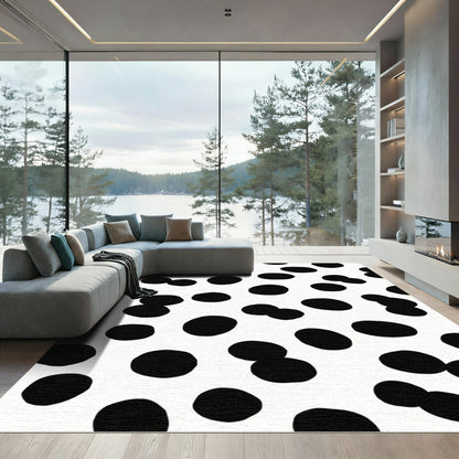 Abstract Black Spots White Ground Rug