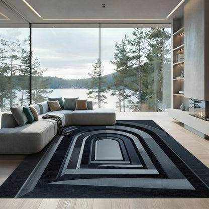 Monochromatic Arch Corridor Geometric Rug