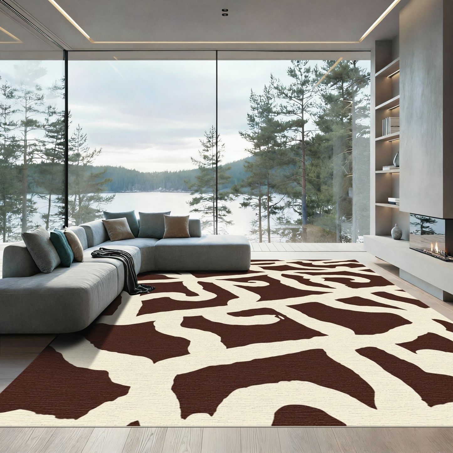 Brown Cream Bold Maze Rug