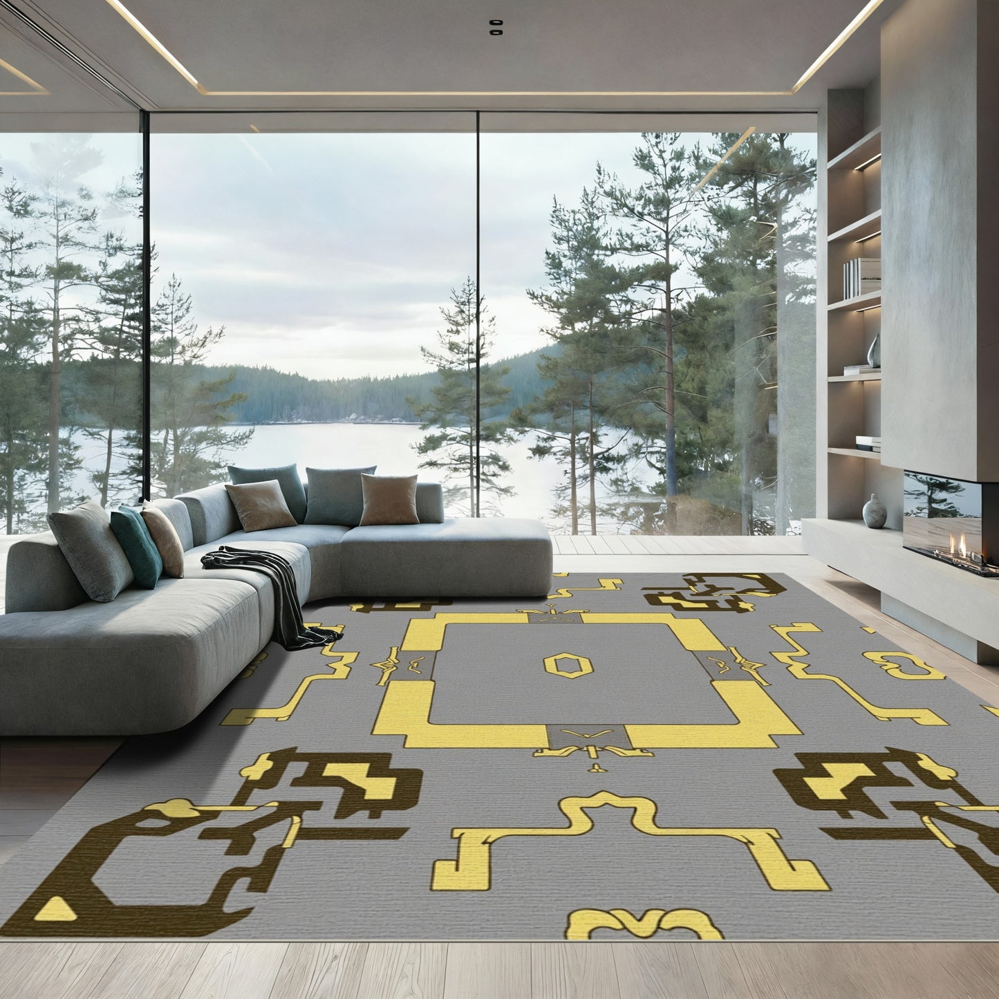 Metallic Gold Geometric Art Deco Rug
