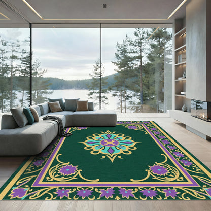 Emerald And Gold Floral Medallion Rug