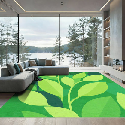 Green Leaf Branch Watercolor Rug