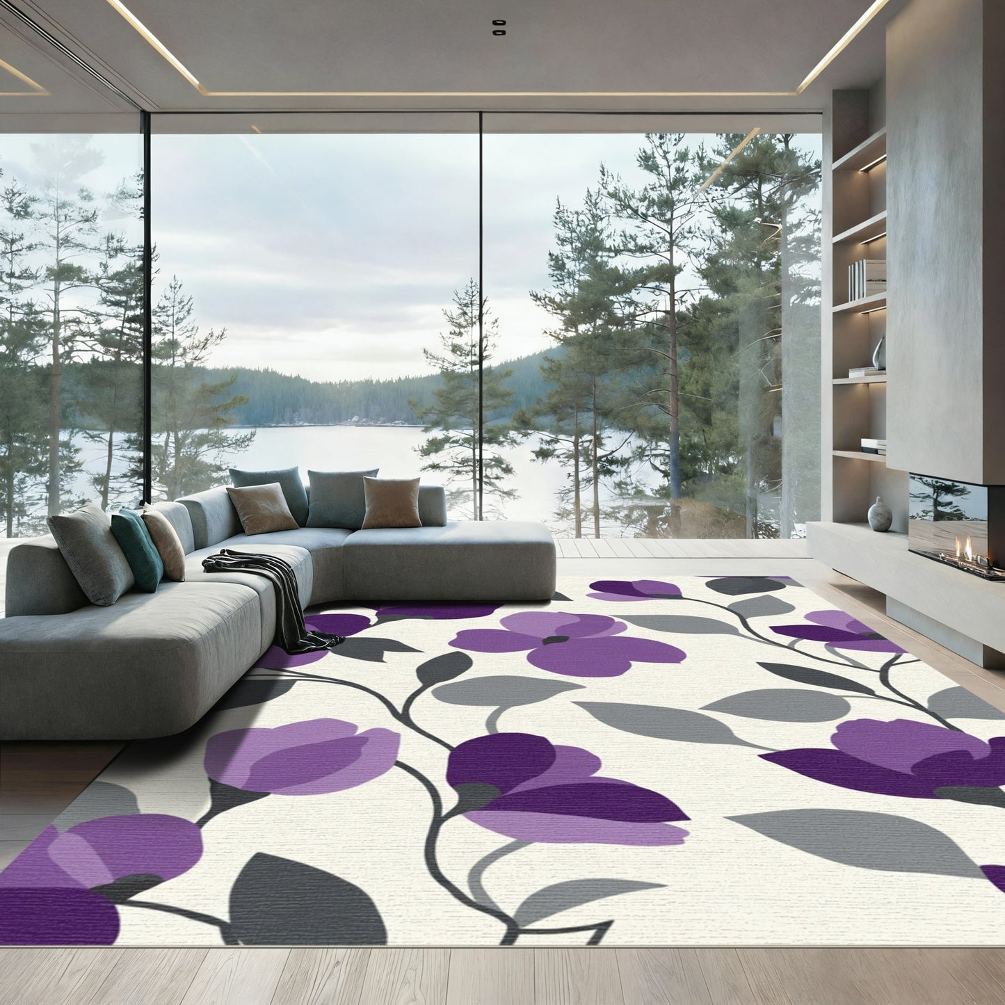 Amethyst Floral Vine Swirl Rug