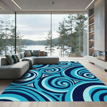 Oceanic Swirls Blue Abstract Rug