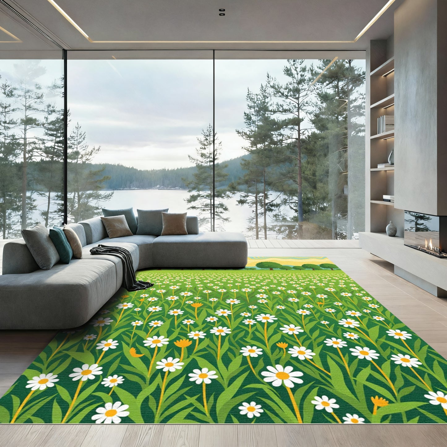 Verdant Daisy Field Sunrise Vista Rug