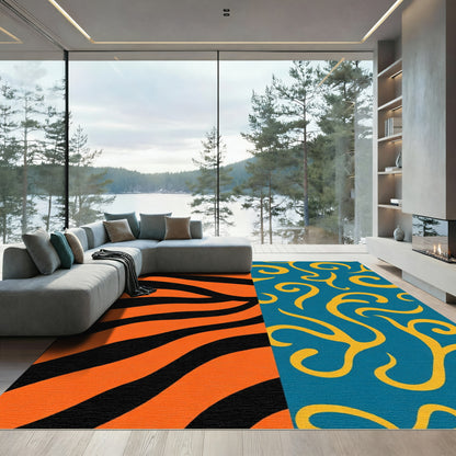 Orange Black Tiger Swirl Blue Rug