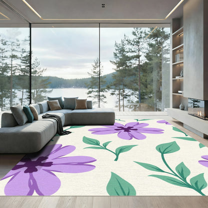 Lavender Violet Floral Botanical Pattern Rug