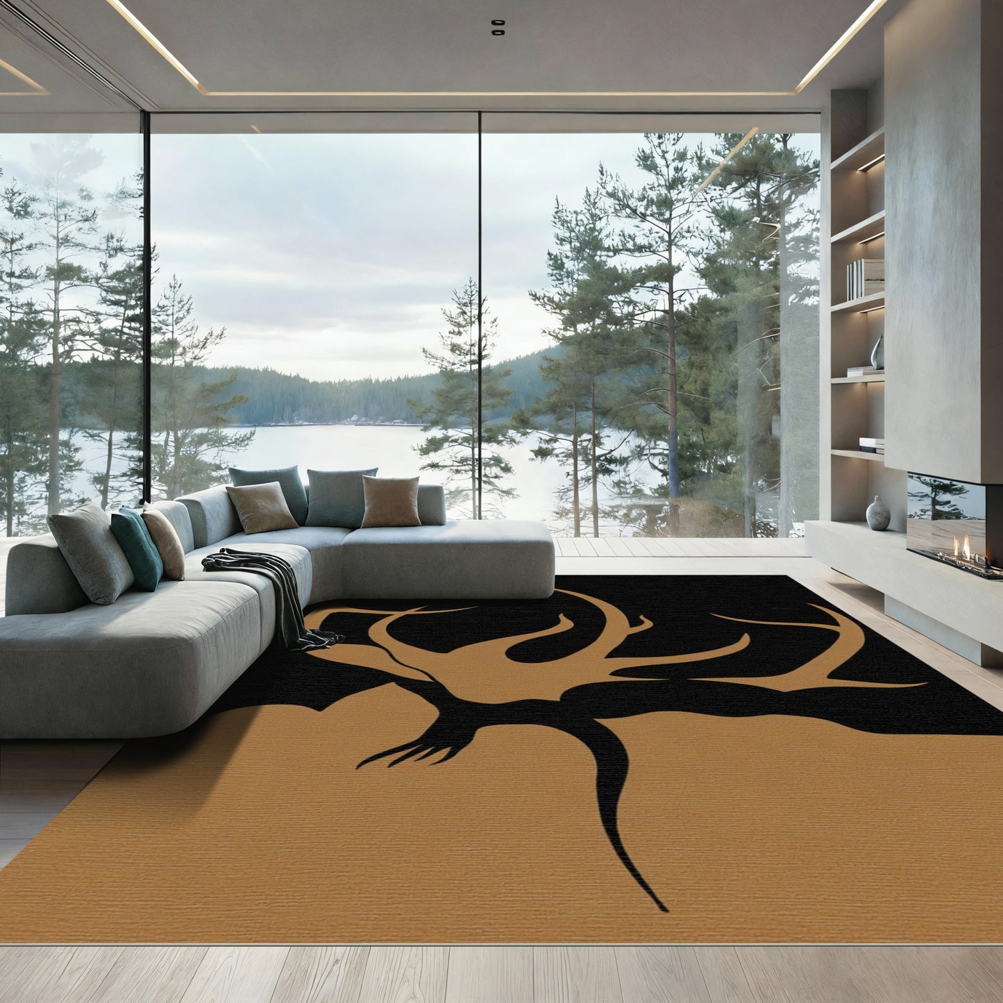 Gold Antler Tree Silhouette Rug