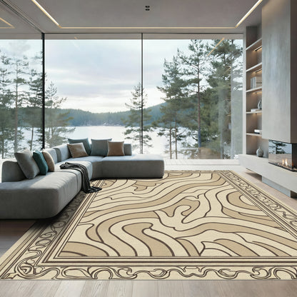 Earthy Tones Abstract Swirl Border Rug