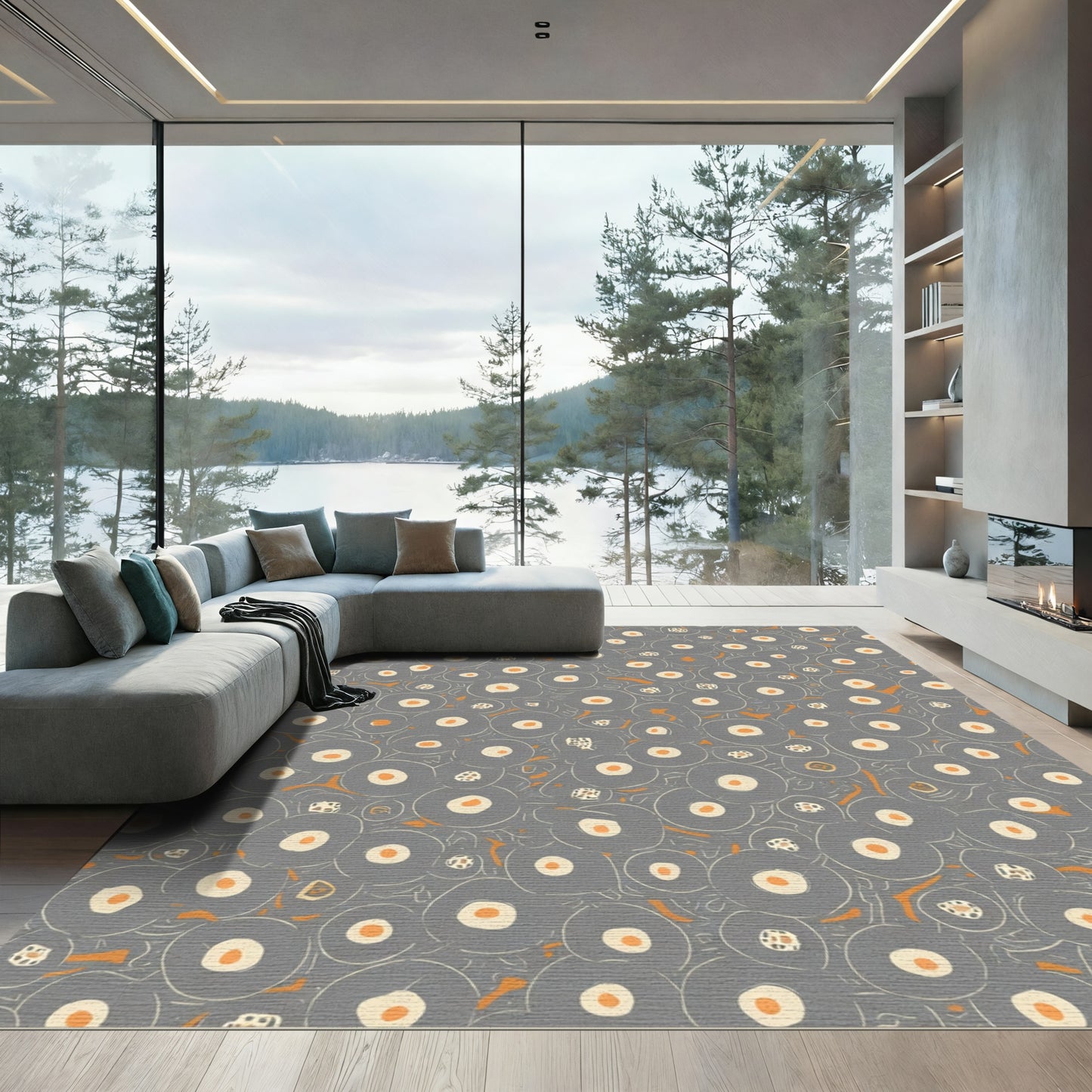 Gray Orange Ring Scatter Rug