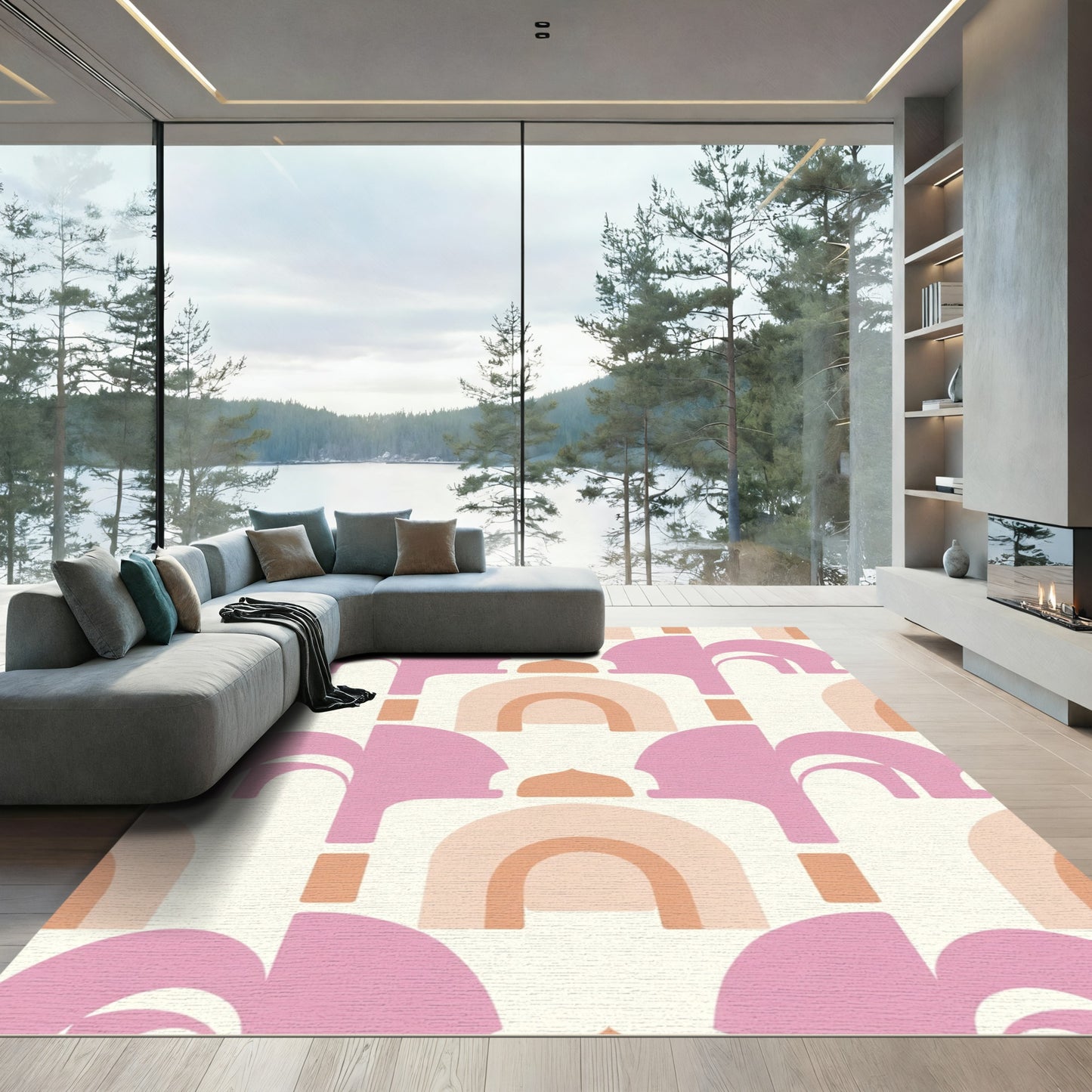 Pastel Pink Arch Rainbow Composition Rug