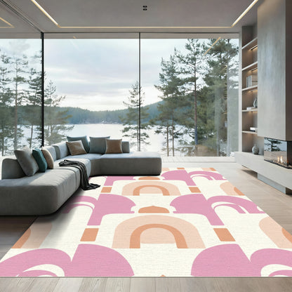 Pastel Pink Arch Rainbow Composition Rug