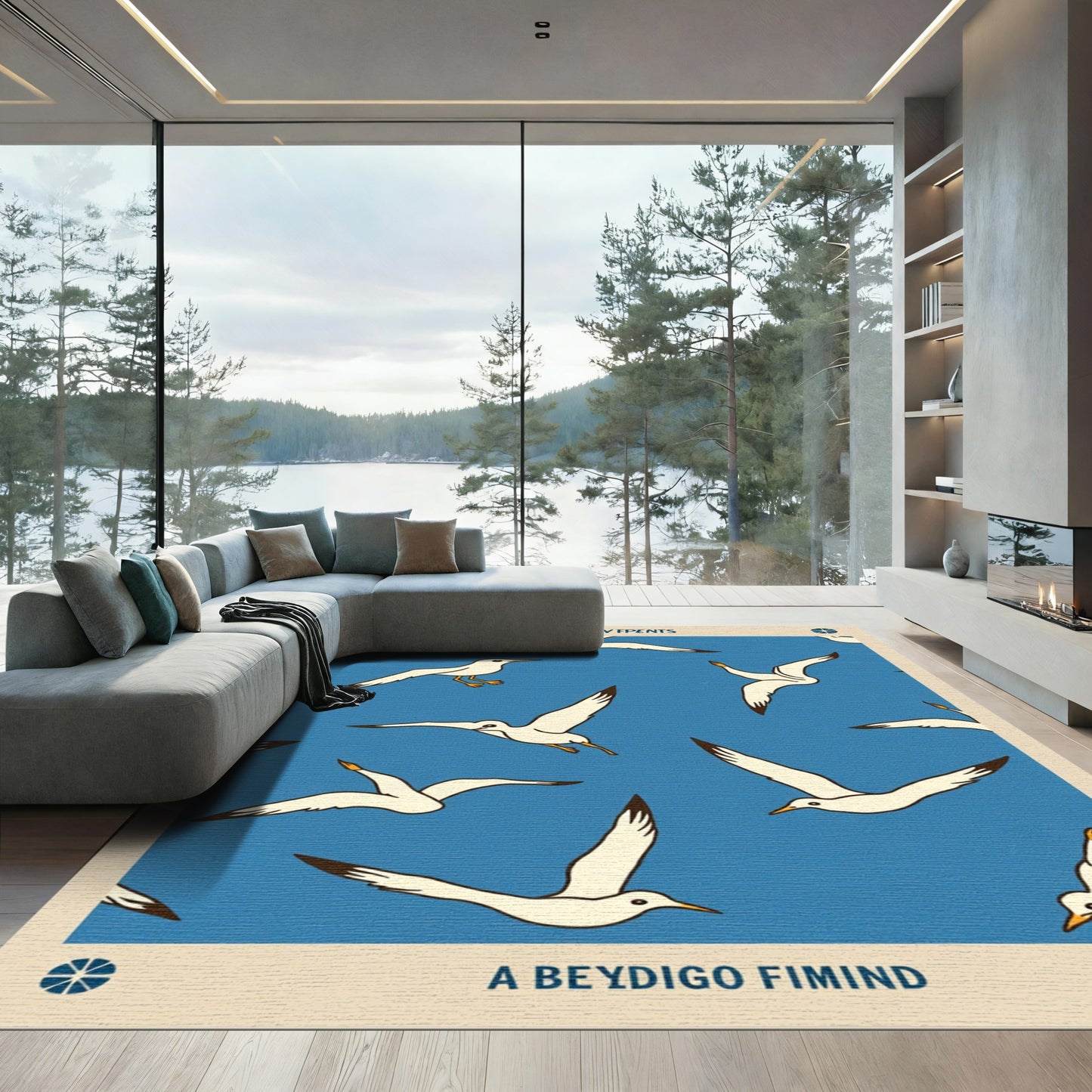 Birds Flying Blue Sky Pattern Rug