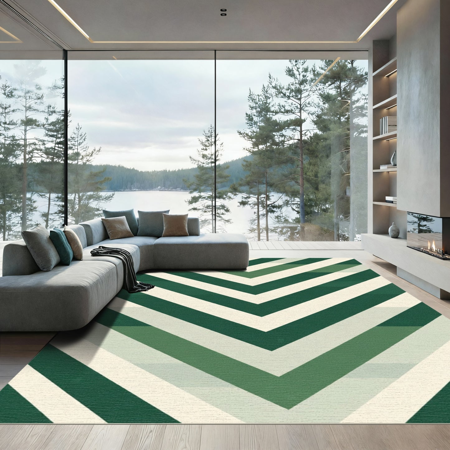 Forest Green Chevron Stripe Rug