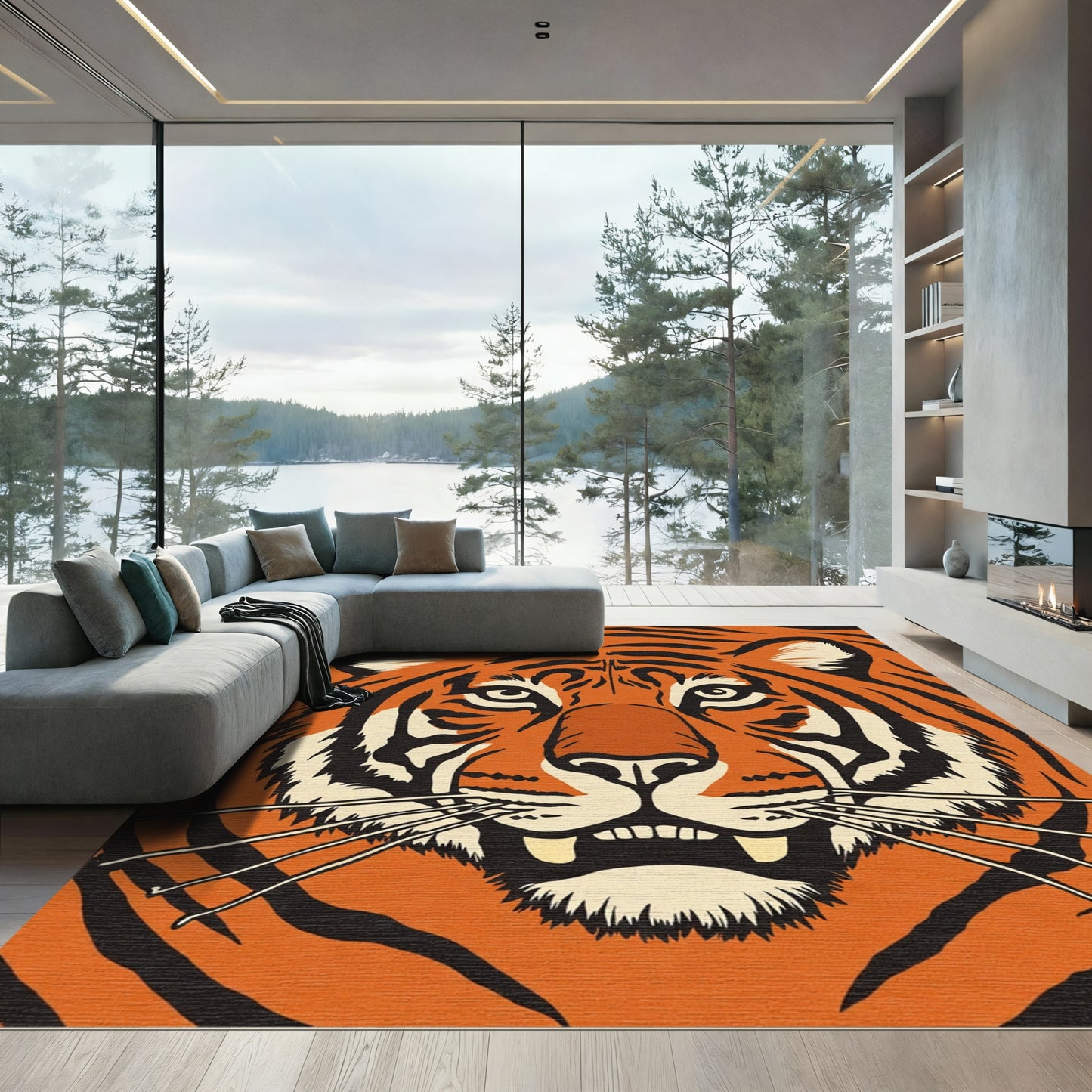 Bold Orange Tiger Face Rug