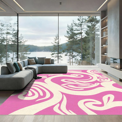 Cream Swirls Pink Abstract Rug