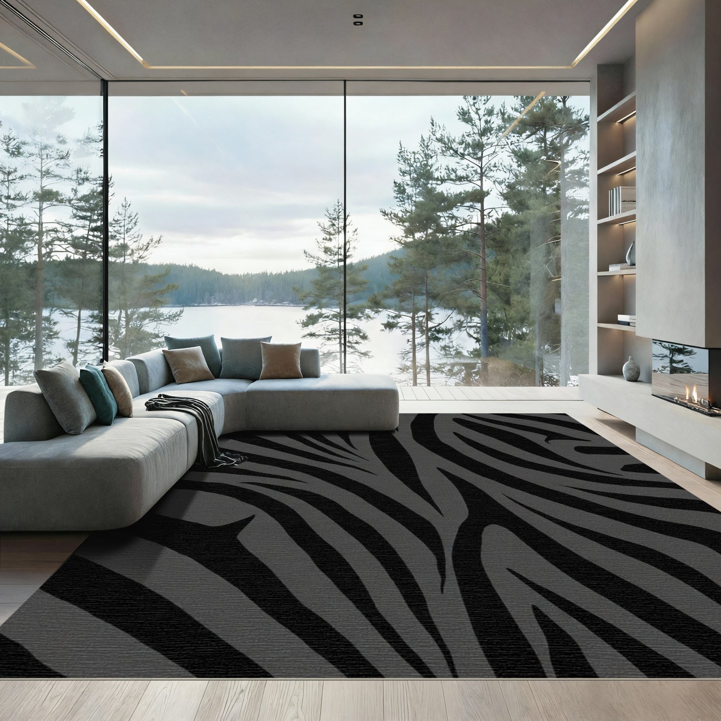 Dark Gray Zebra Stripe Contemporary Rug