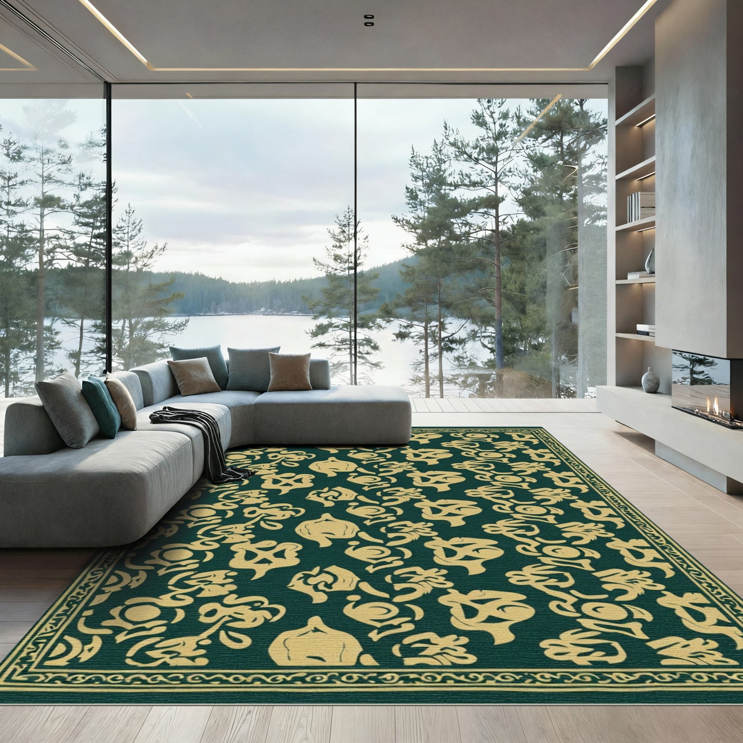 A La Carte Green Yellow Floral Rug