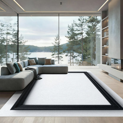 Black Mirrored Rectangular Frame Rug