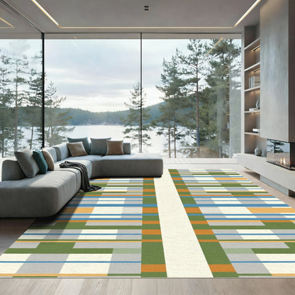 Striped Geometric Cream Blue Green Orange Rug