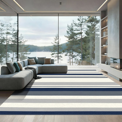 Modern Navy Gray Striped Rug