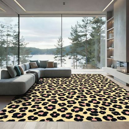 Pale Yellow Leopard Spots Wild Pattern Rug